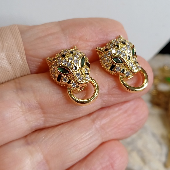 Chain 18K gold over Stainless steel Leopard panther head necklace Earrings set - Picture 7 of 9